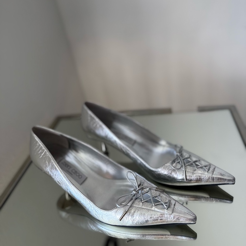 Jimmy Choo Scarlett Metallic Corset Kitten Pumps $1,075 41 - Picture 10 of 14